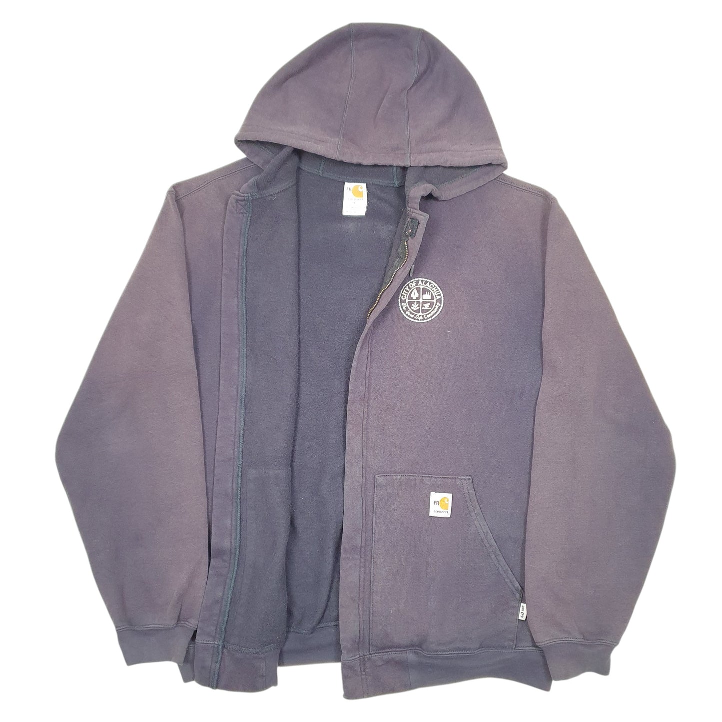 Mens Purple Carhartt Hoodie Workwear Flame Resistant City Of Alachua USA Full Zip Jumper