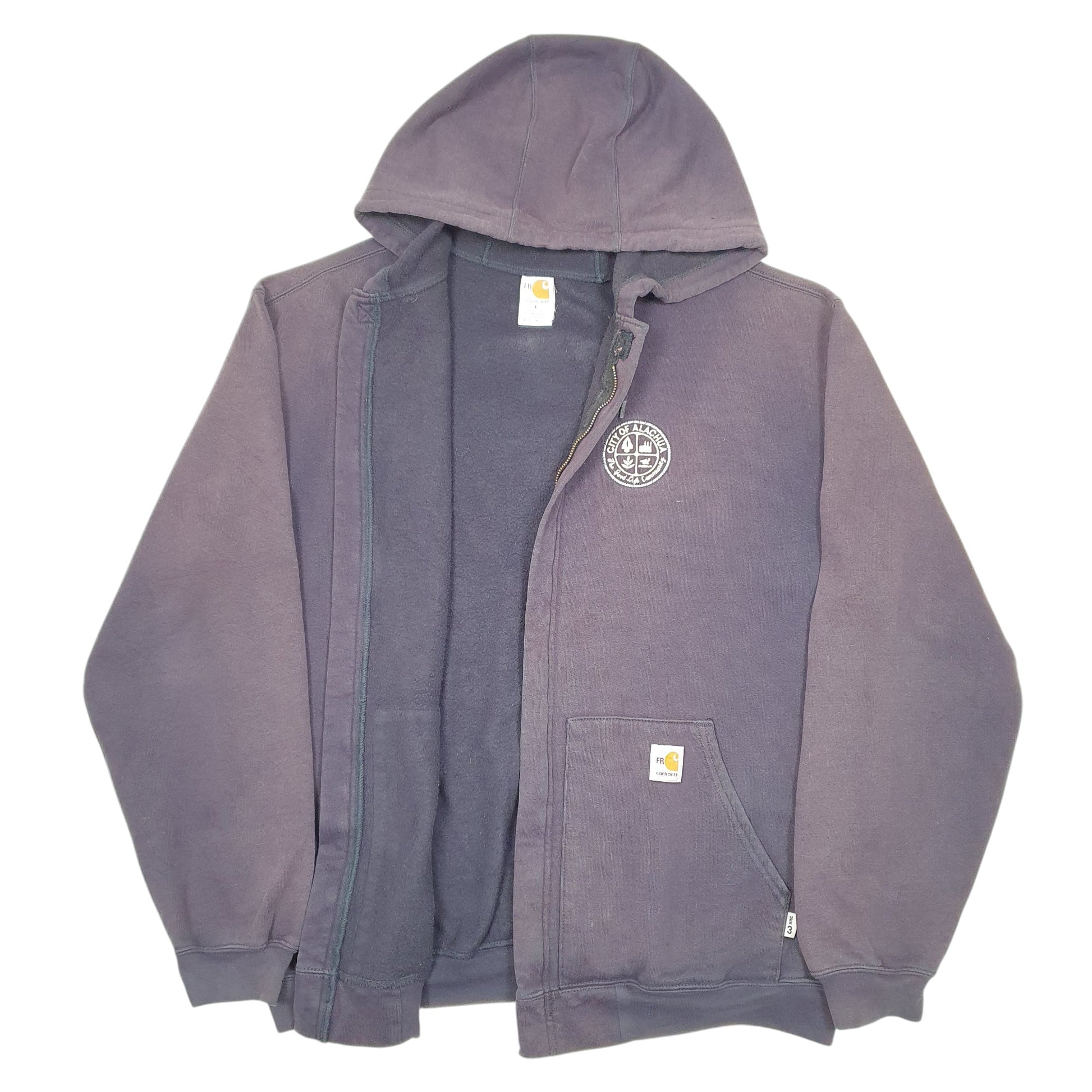 Mens Purple Carhartt Hoodie Workwear Flame Resistant City Of Alachua USA Full Zip Jumper
