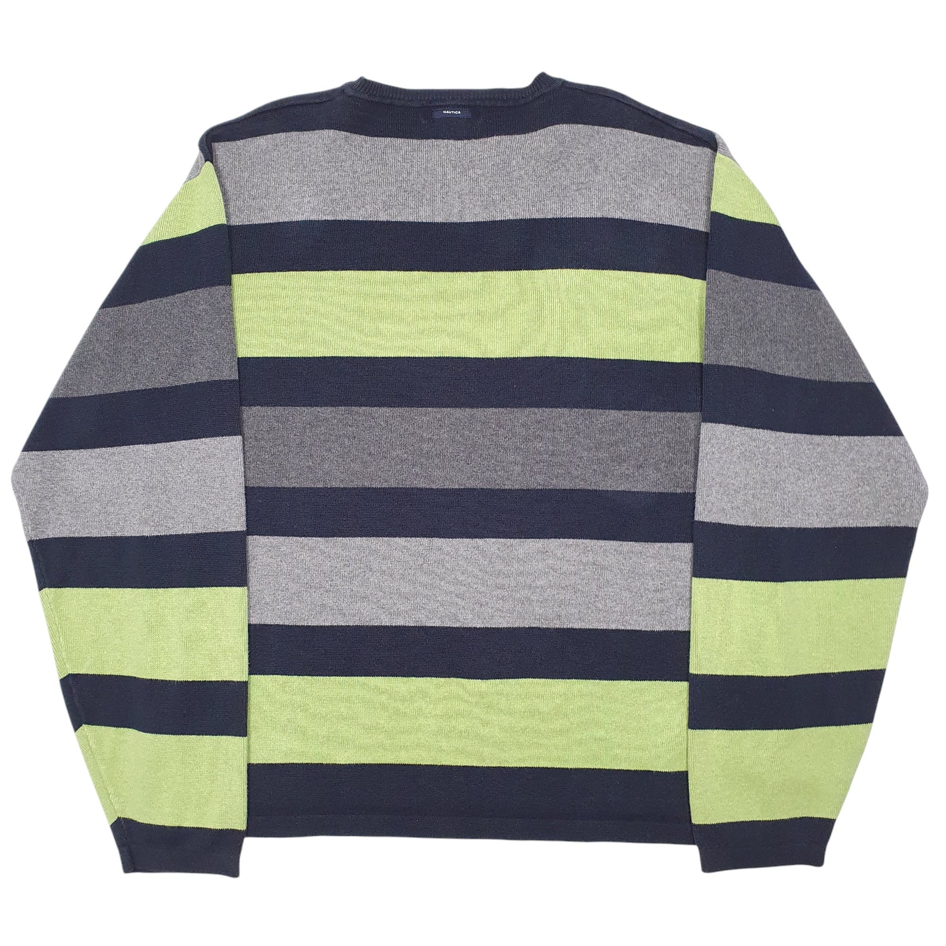 Mens Grey Nautica Knit Striped Crewneck Jumper