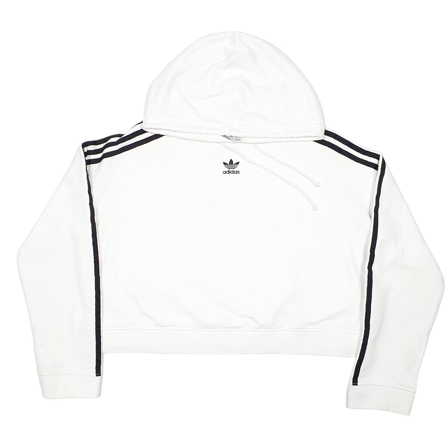 Womens White Adidas Cropped Hoodie Jumper