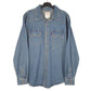 Mens Blue Levis Denim Jeans Western Pearl Snap Cowboy Overshirt Long Sleeve Shirt