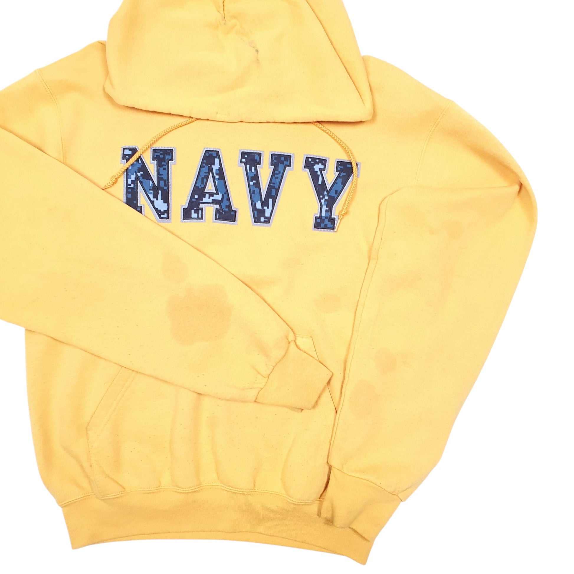 Mens Yellow Champion US Navy Spellout USN Hoodie Jumper