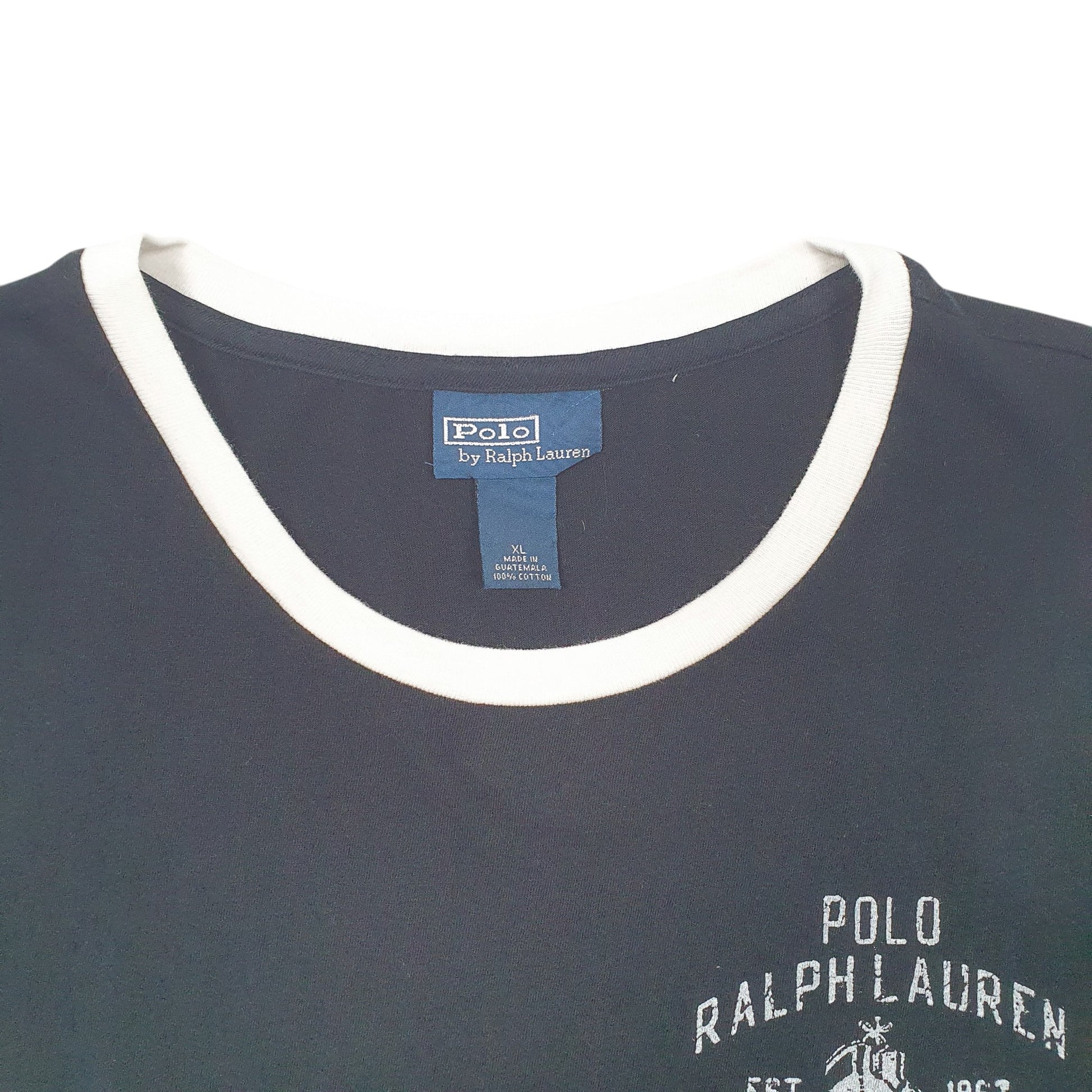 Mens Black Polo Ralph Lauren Ringer Athletic Apparel New York City Short Sleeve T Shirt