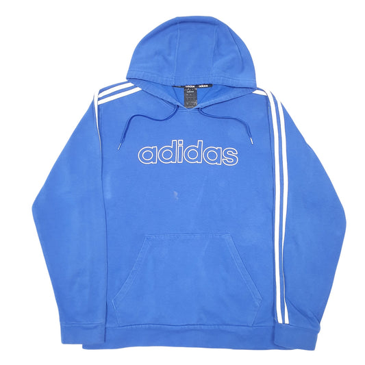 Mens Blue Adidas Spellout Hoodie Jumper