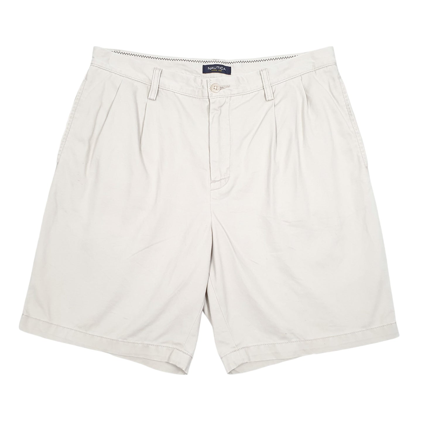 Mens Beige Nautica Classic Fit Double Pleated Chino Shorts