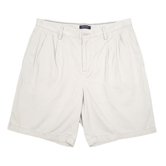 Mens Beige Nautica Classic Fit Double Pleated Chino Shorts