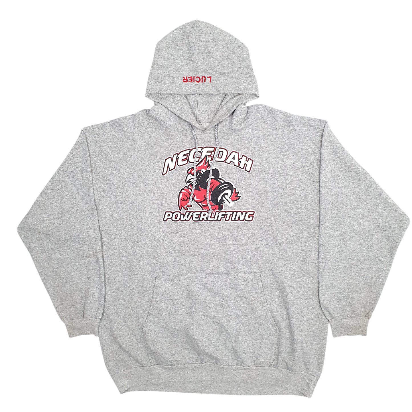 Mens Grey Port & Company Necedah Powerlifting Spellout Hoodie Jumper