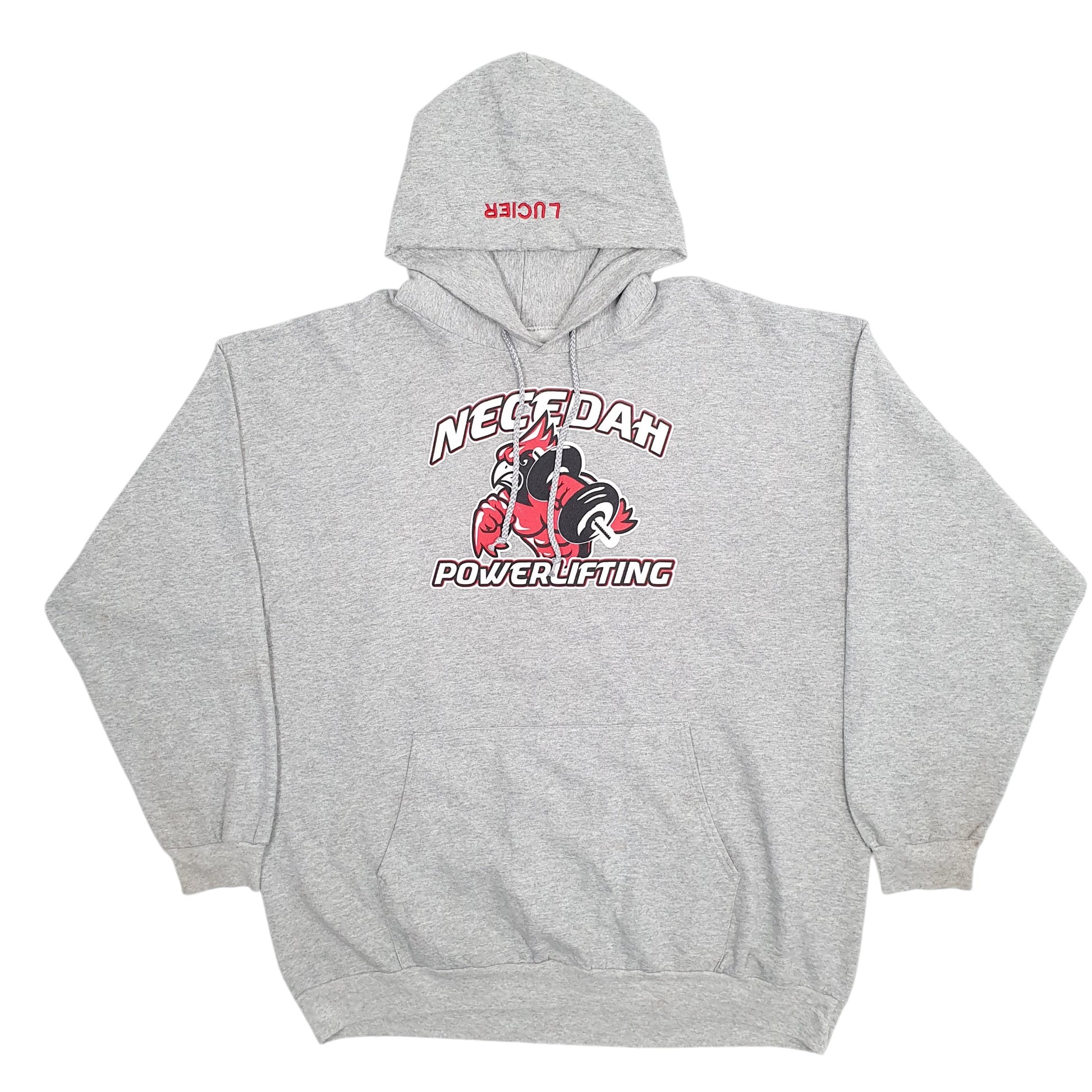 Mens Grey Port & Company Necedah Powerlifting Spellout Hoodie Jumper