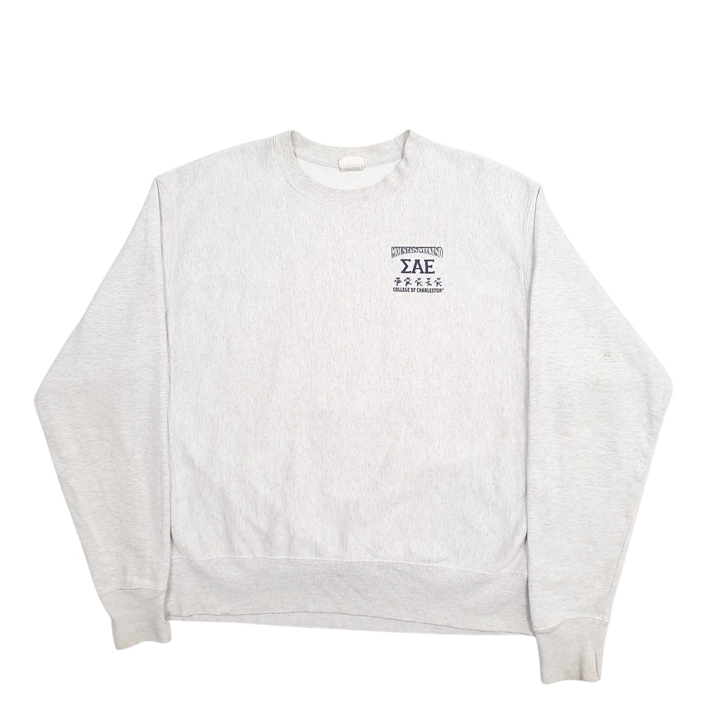 Mens Grey Champion Mountain Weekend Spellout Crewneck Jumper