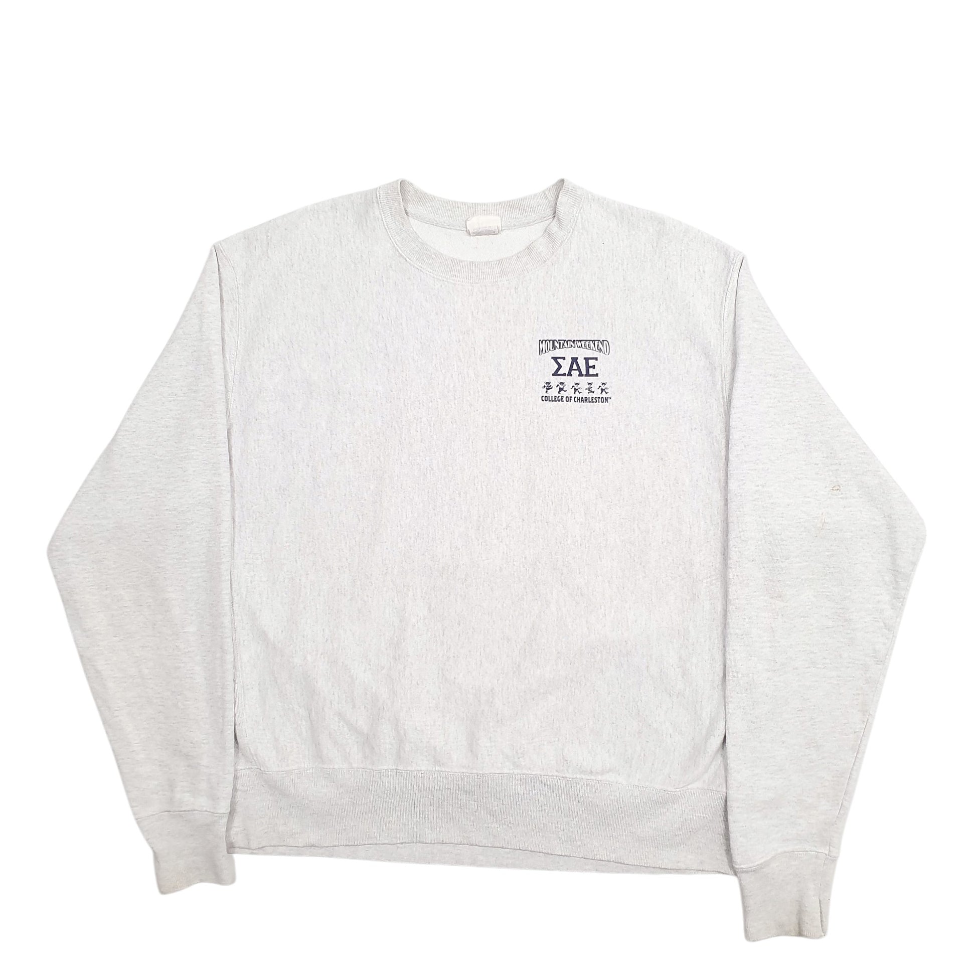 Mens Grey Champion Mountain Weekend Spellout Crewneck Jumper