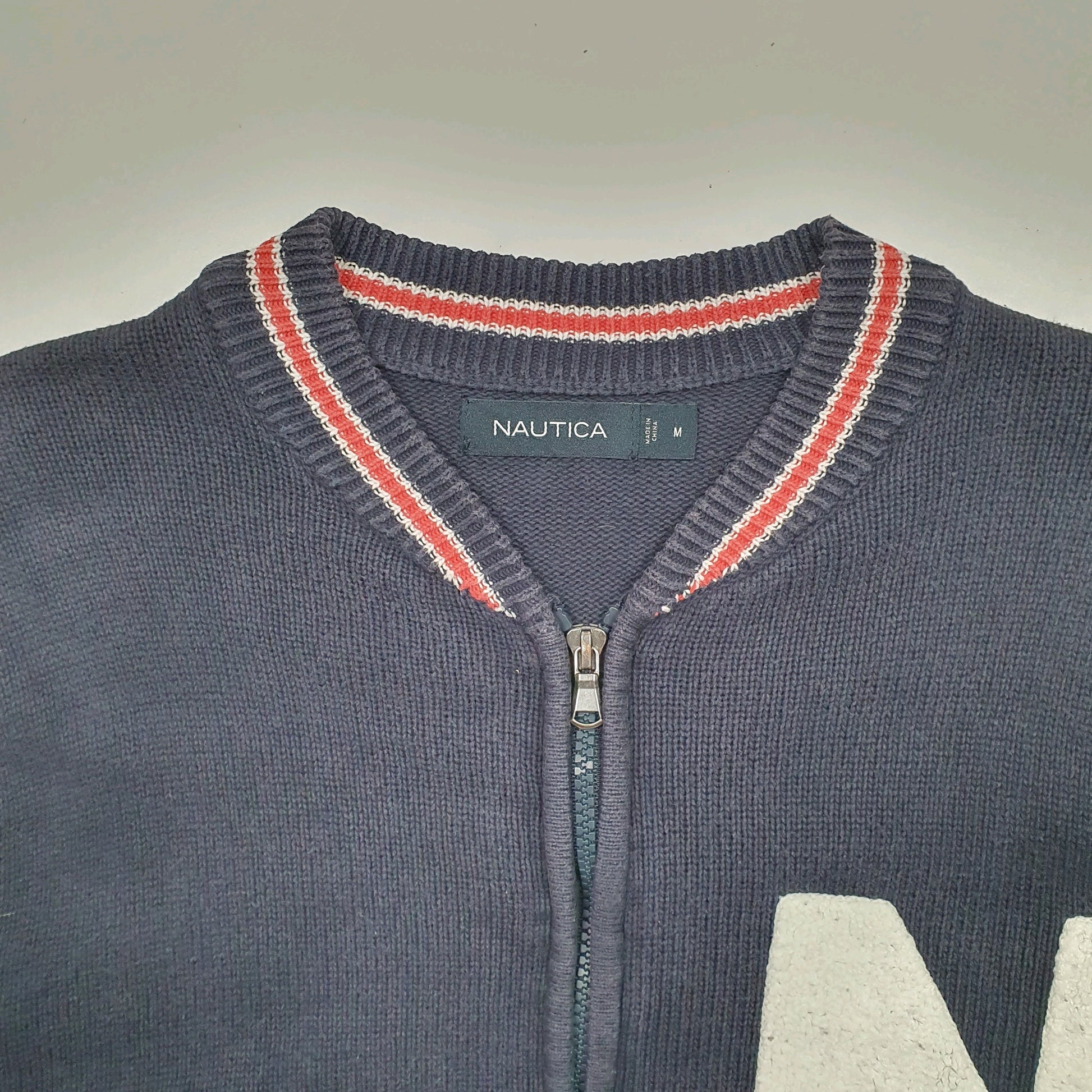 Mens Navy Nautica Knit Full Zip Jumper