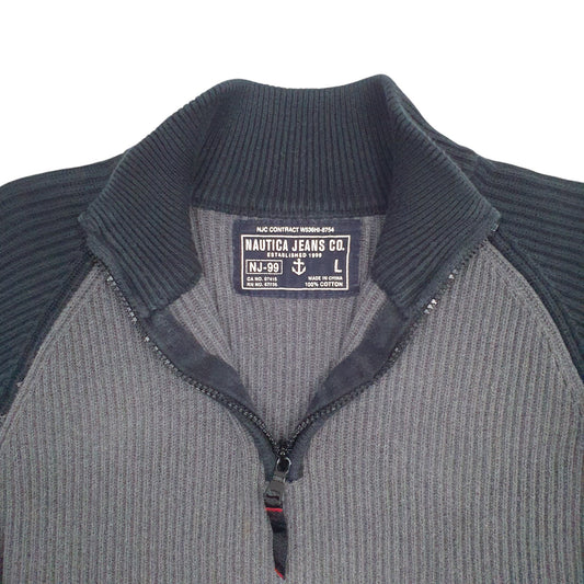 Mens Grey Nautica Knit Quarter Zip Jumper