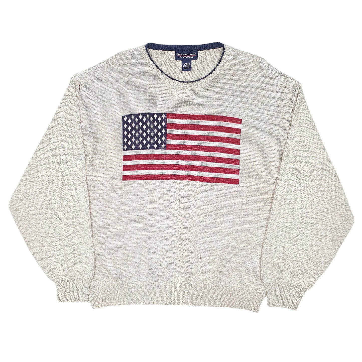 Mens Beige Roundtree & York Knit USA Flag America Vintage Crewneck Jumper