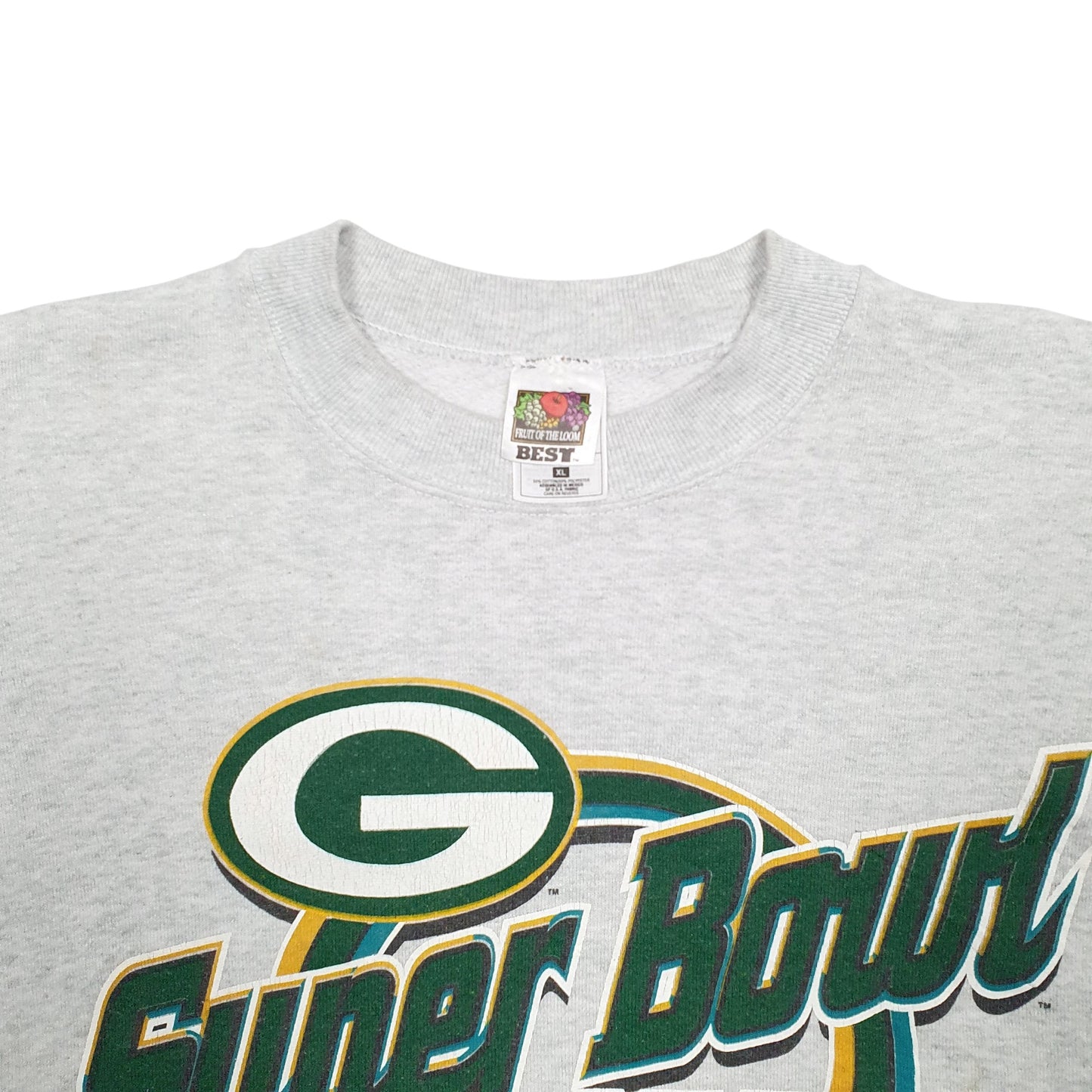 Mens Grey Fruit Of The Loom Super Bowl Green Bay Packers NFL Champions Vintage 90's Crewneck Jumper