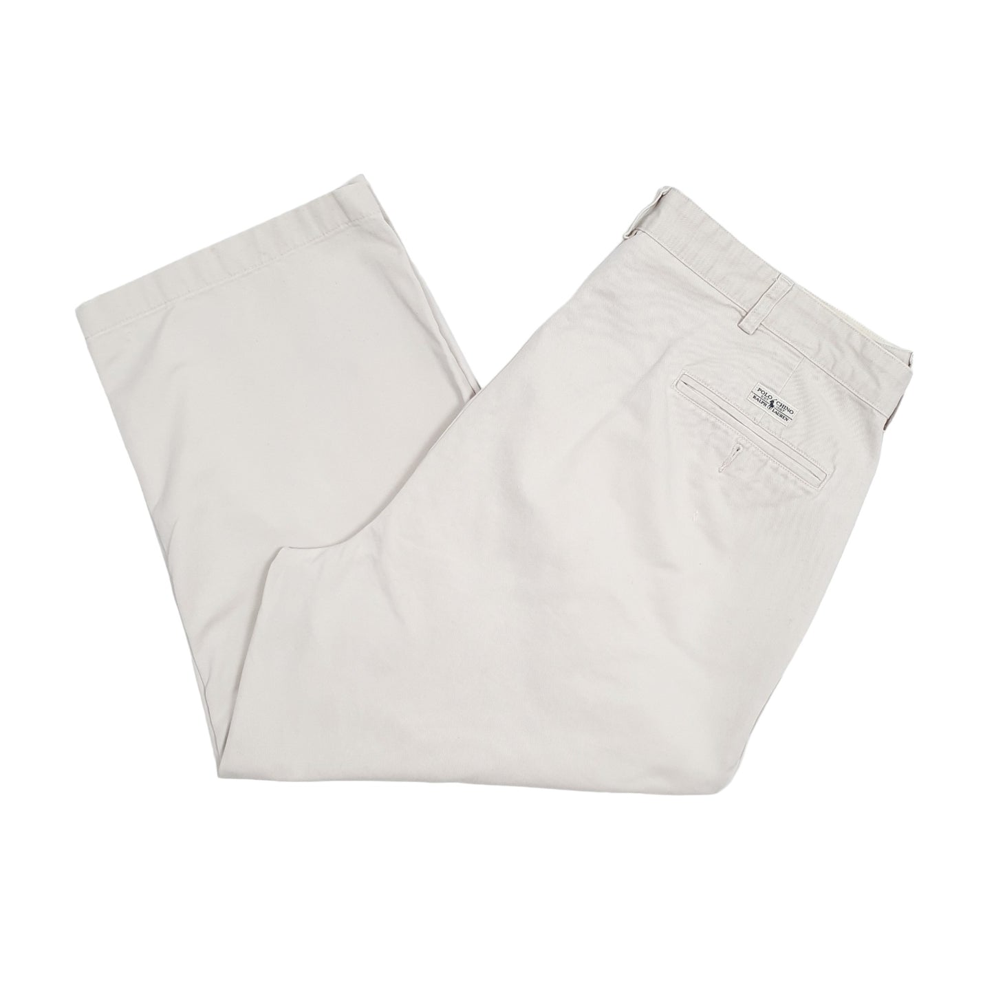 Mens Beige Polo Ralph Lauren Vintage 90s Hemmed Chino Trousers