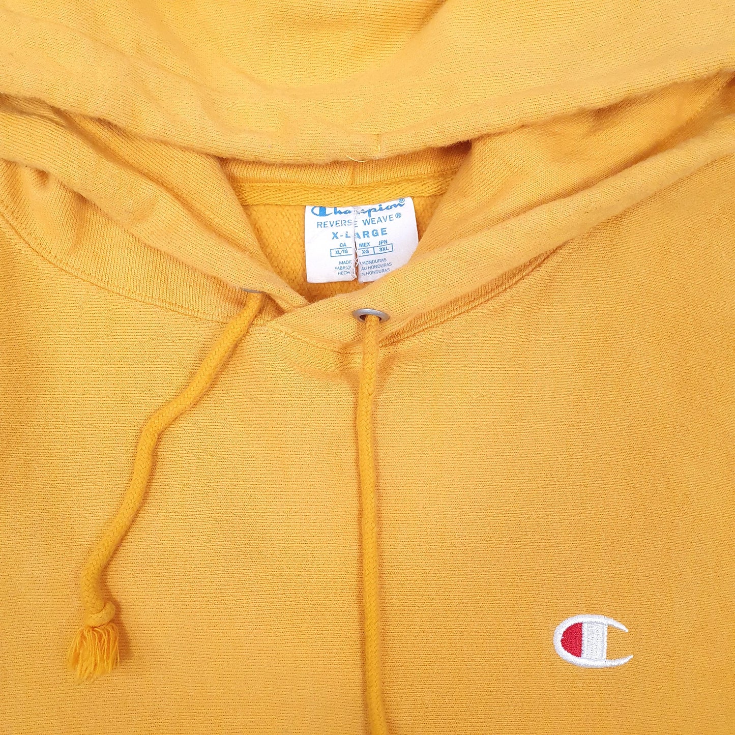 Mens Yellow Champion Reverse Weave Hoodie Jumper