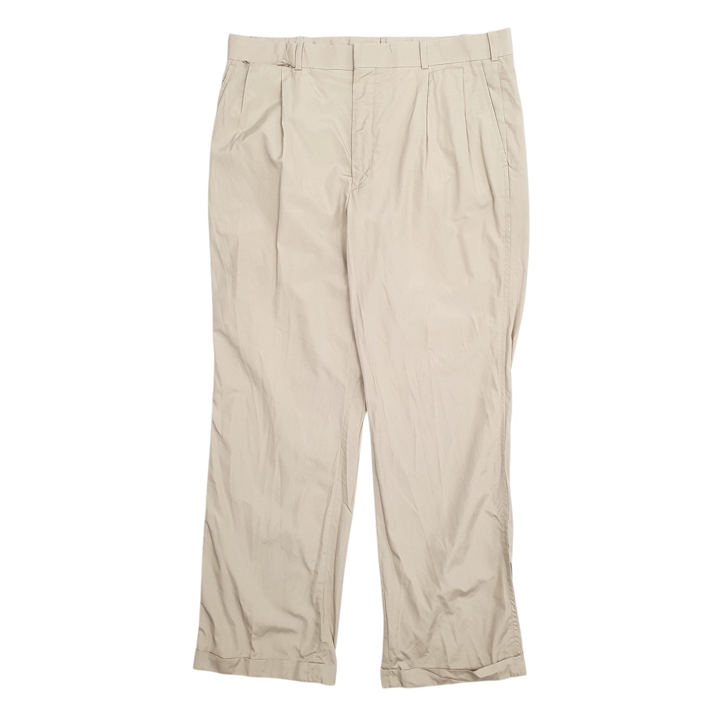 Mens Beige Lands End Double Pleated Chino Trousers