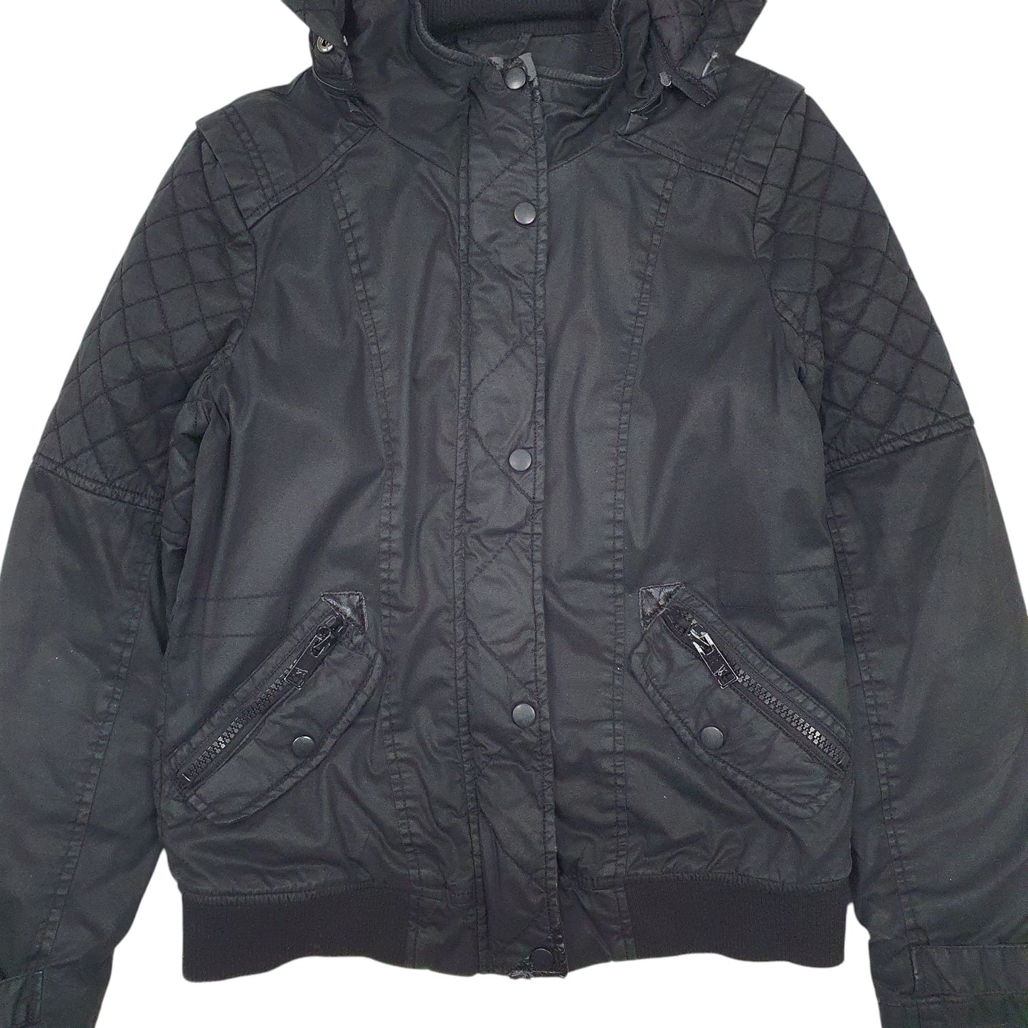 Womens Black FB Sister Hooded Quarter Zip Coat