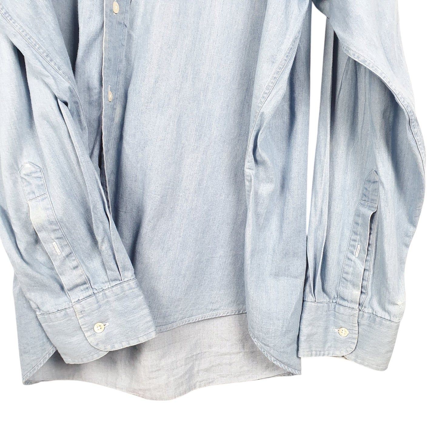 Mens Blue Ralph Lauren Vintage Grandad Collar Chambray Long Sleeve Shirt