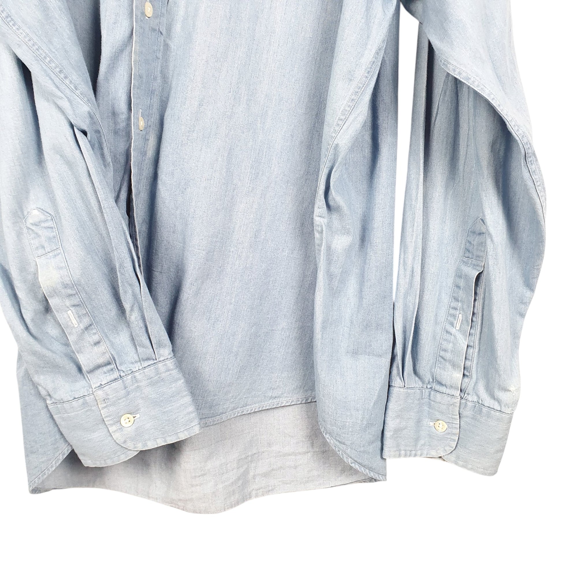 Mens Blue Ralph Lauren Vintage Grandad Collar Chambray Long Sleeve Shirt