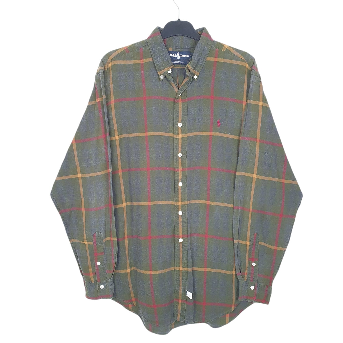 Mens Green Ralph Lauren Made In USA Vintage Lightweight Flannel Long Sleeve Shirt