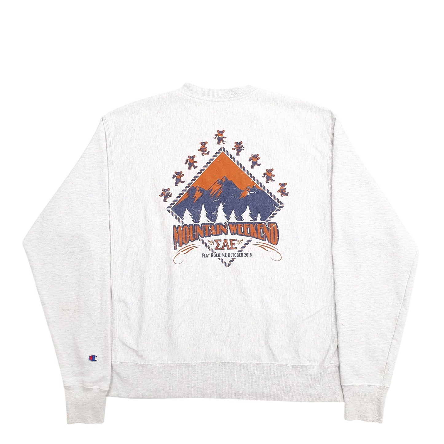 Mens Grey Champion Mountain Weekend Spellout Crewneck Jumper