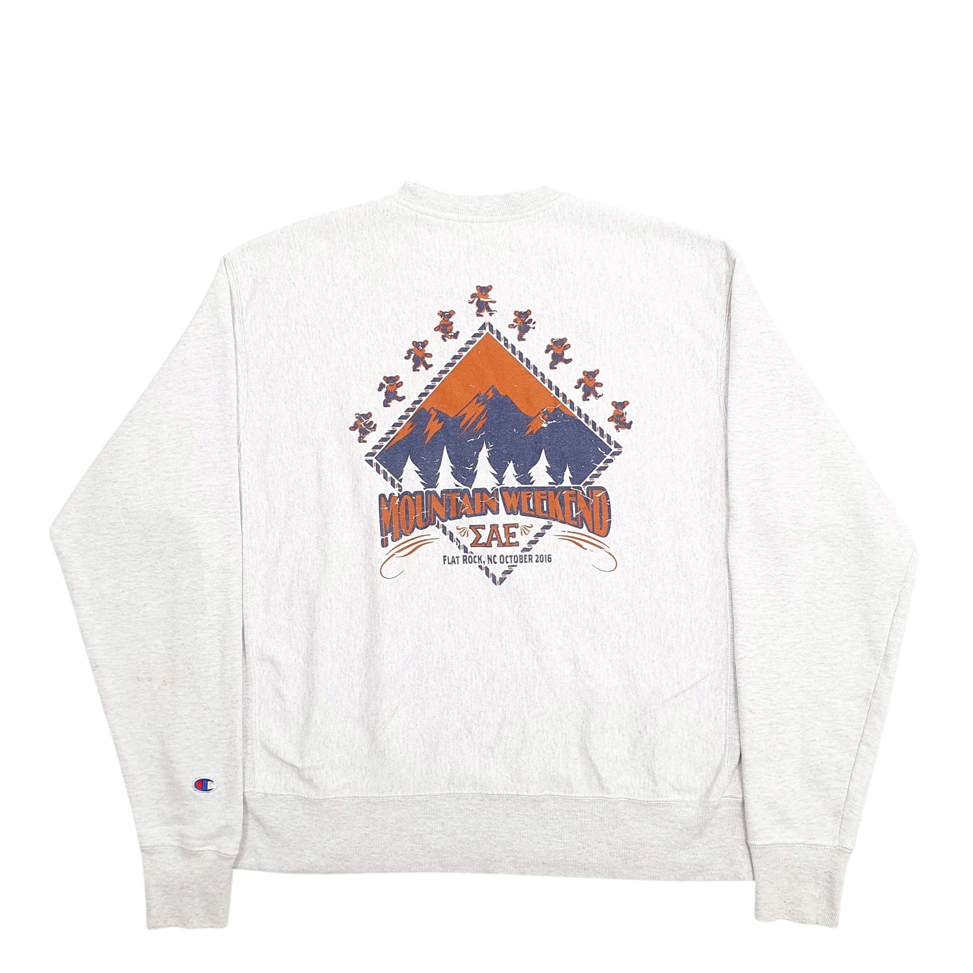Mens Grey Champion Mountain Weekend Spellout Crewneck Jumper