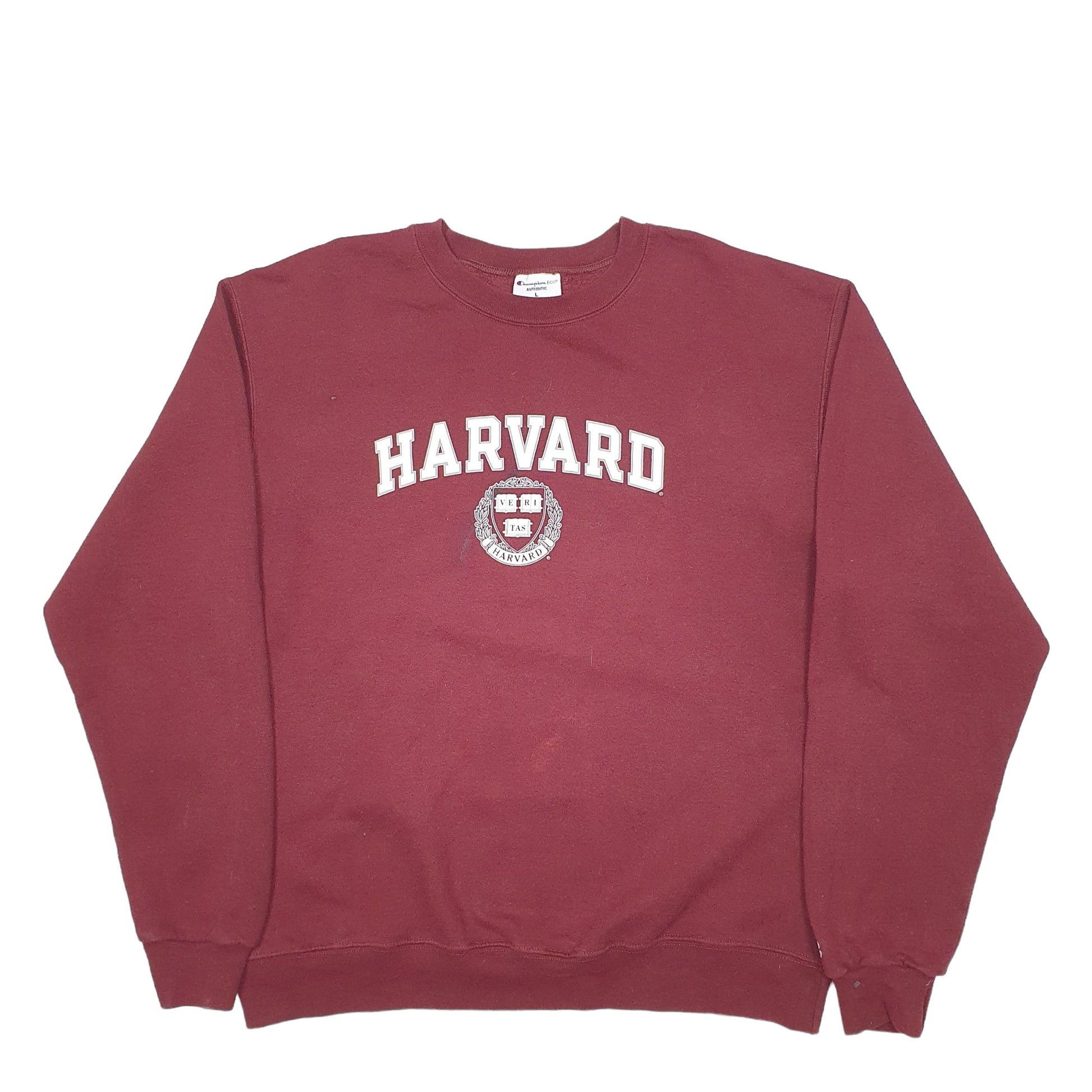 Mens Burgundy Champion Harvard University Spellout Crewneck Jumper