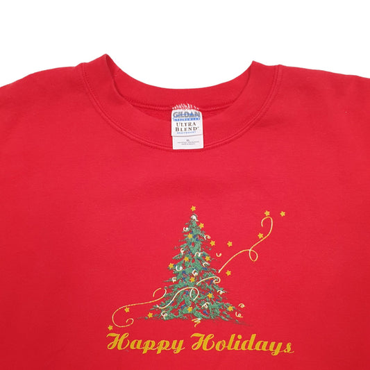 Mens Red Gildan Christmas Happy Holidays Crewneck Jumper