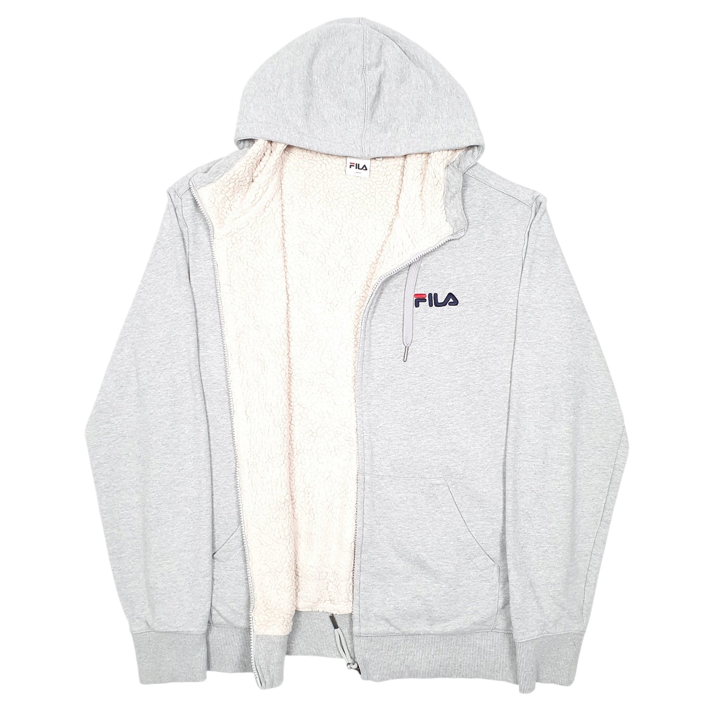 Mens Grey Fila Sherpa Fleece Lined Hoodie Full Zip Jumper