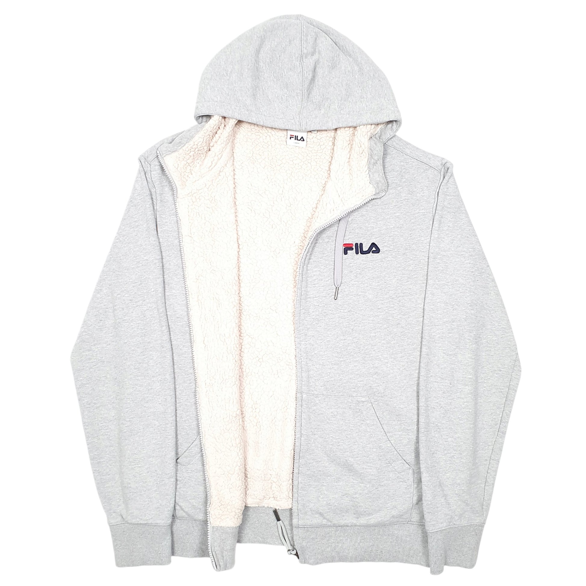 Mens Grey Fila Sherpa Fleece Lined Hoodie Full Zip Jumper