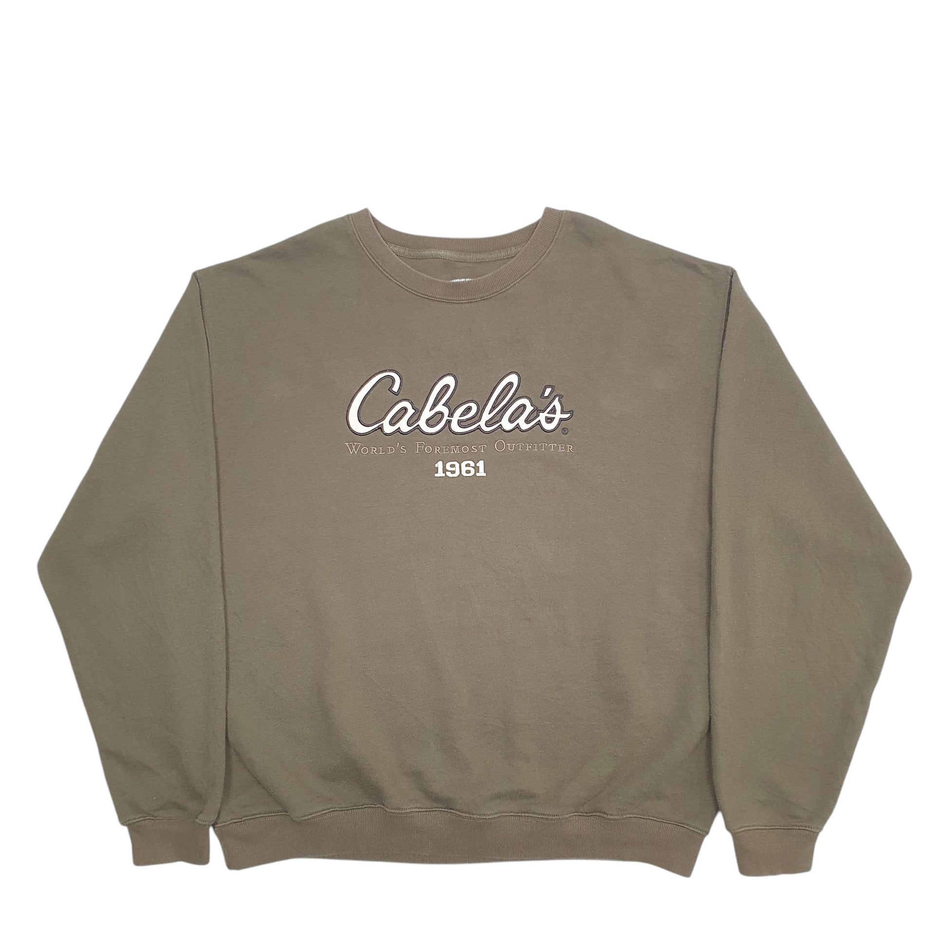 Mens Khaki Cabelas Spellout 1961 Crewneck Jumper