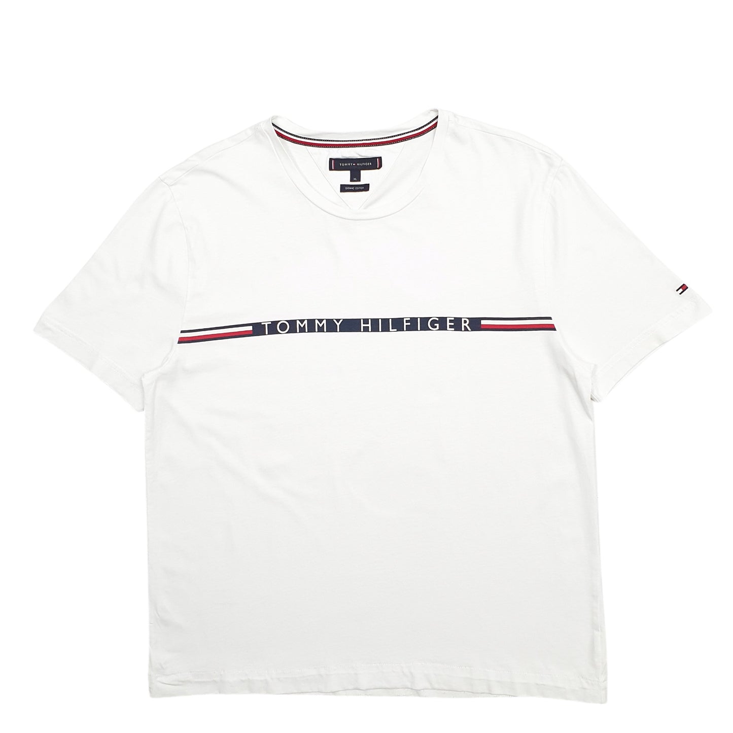 Mens White Tommy Hilfiger Spellout Short Sleeve T Shirt