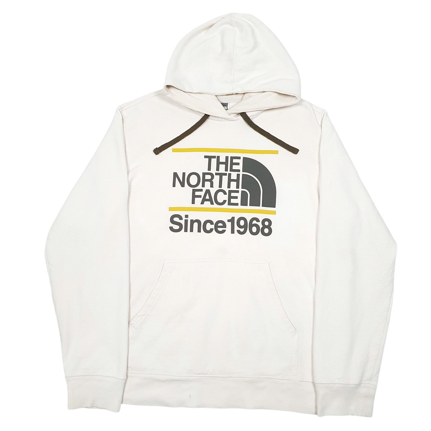 Mens Cream The North Face Spellout Hoodie Jumper