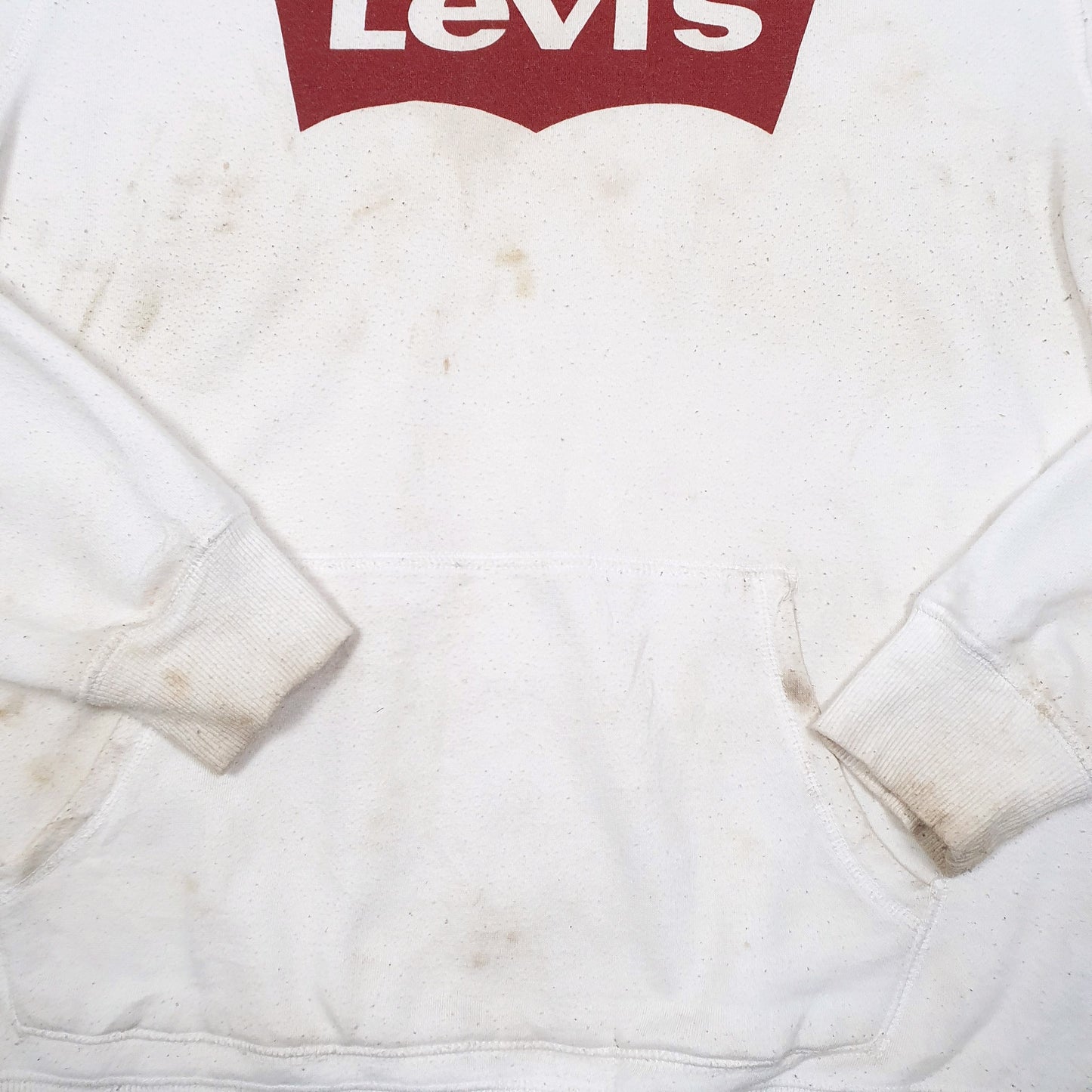 Mens White Levis Spellout Hoodie Jumper