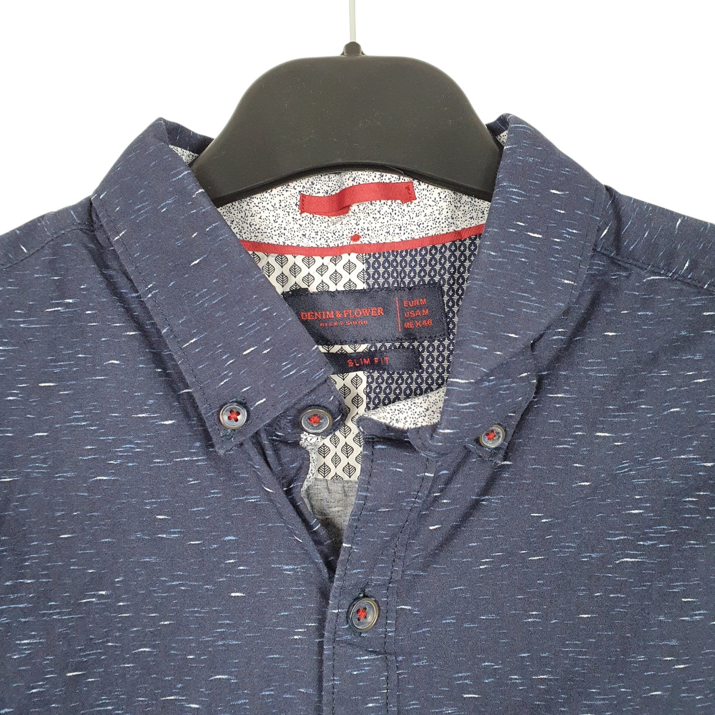 Mens Navy Denim & Flower Ricky Singh Short Sleeve Shirt