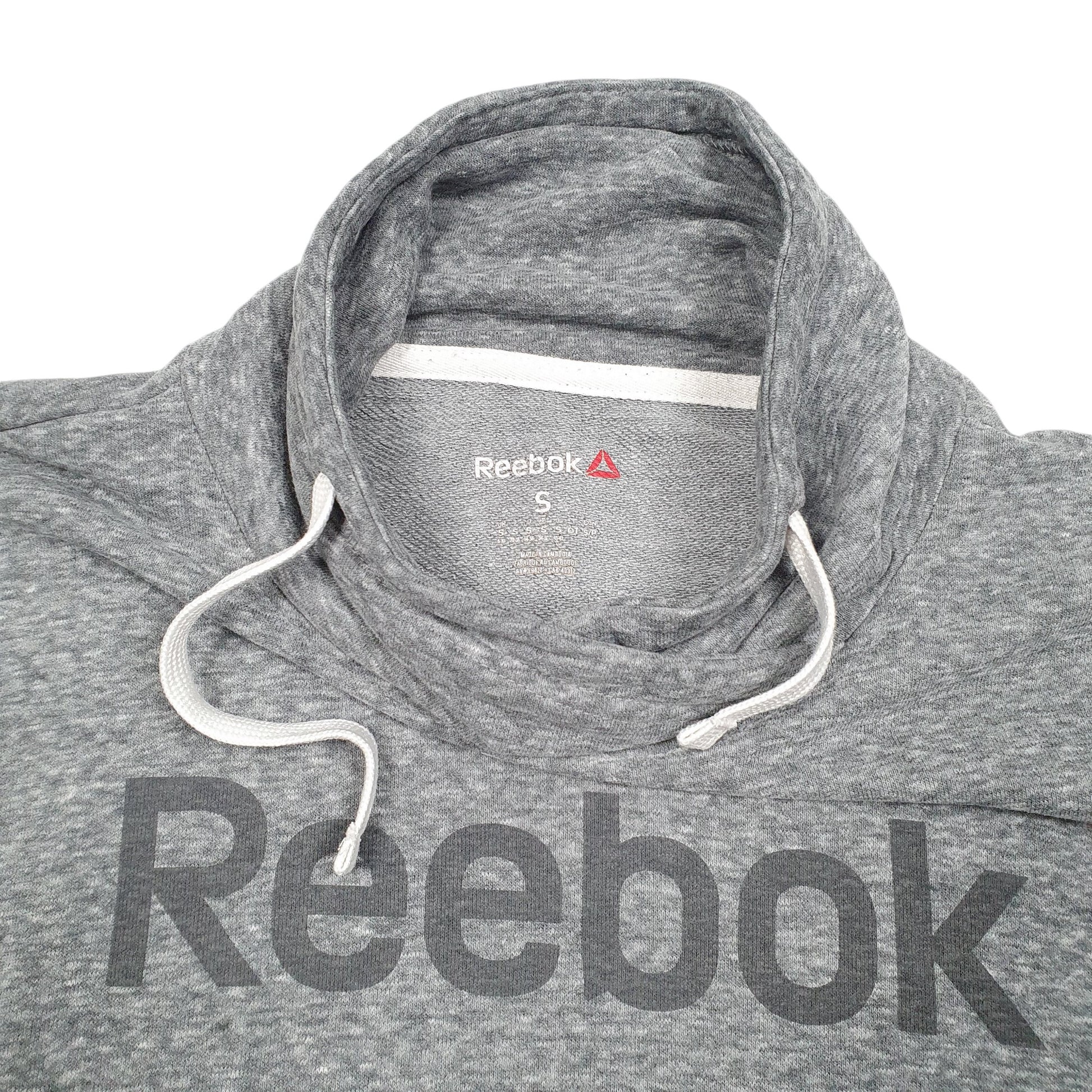 Womens Grey Reebok Snood Spellout Workout Gym Turtleneck Jumper