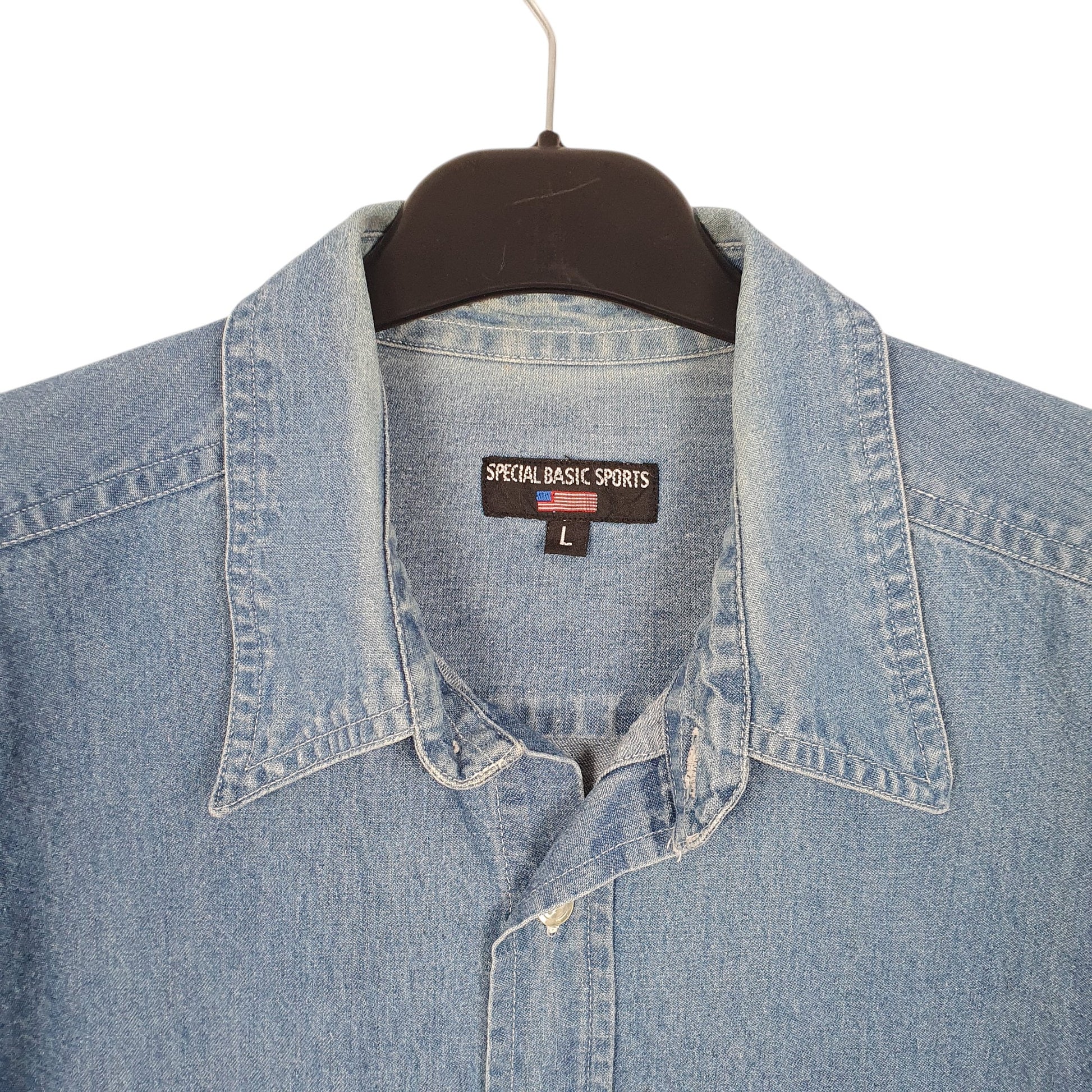 Mens Blue Special Basic Sports Denim Short Sleeve Shirt