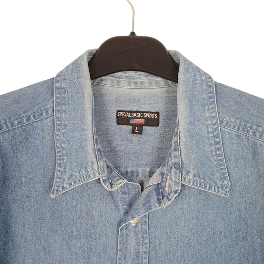 Mens Blue Special Basic Sports Denim Short Sleeve Shirt