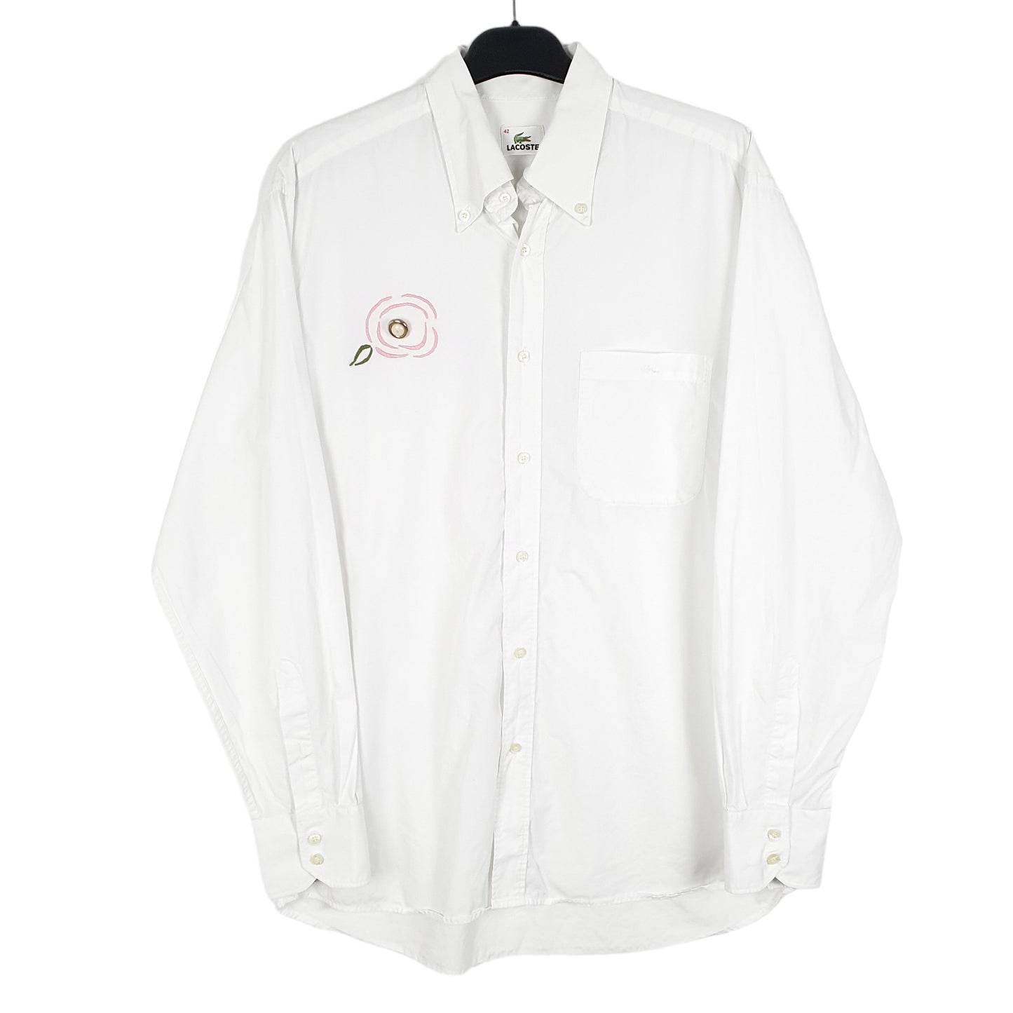 Mens White Lacoste  Long Sleeve Shirt