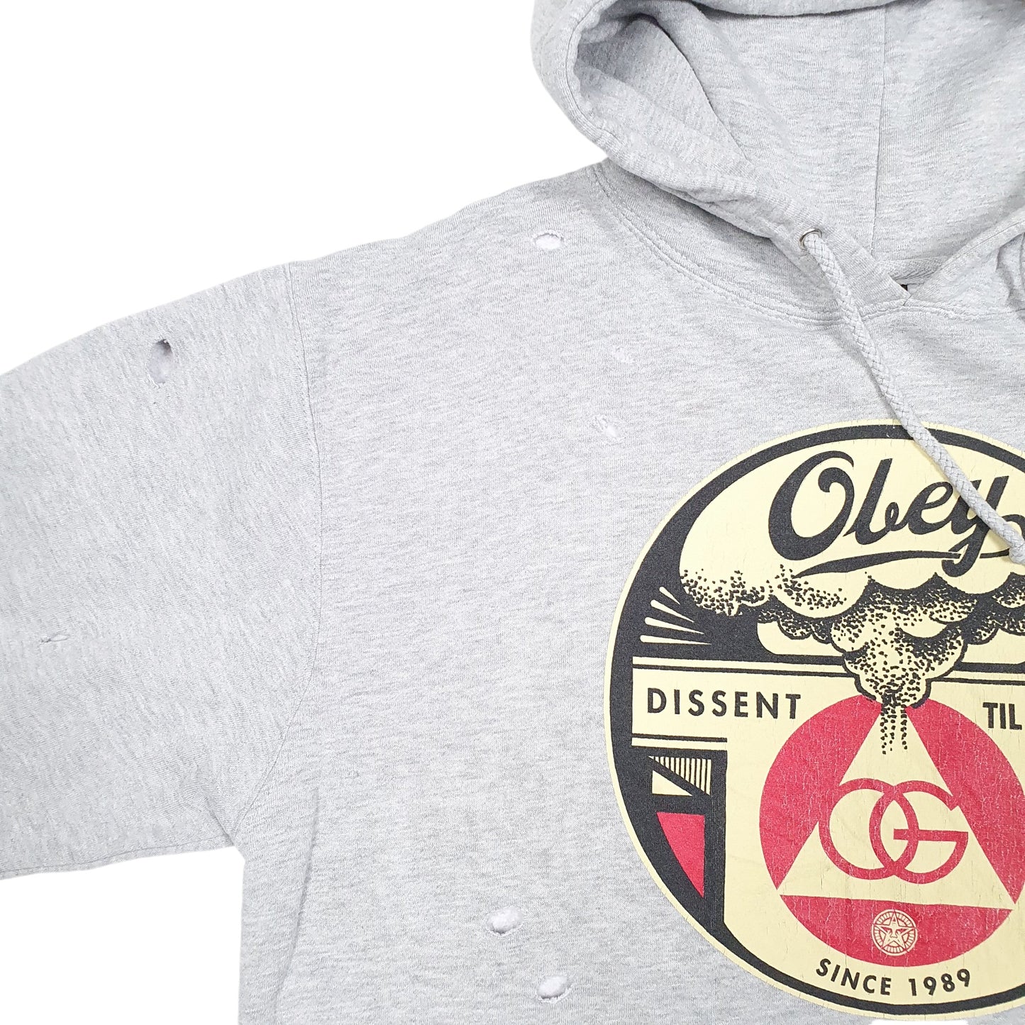 Mens Grey Obey Disent Distressed Since 1989 Hoodie Jumper