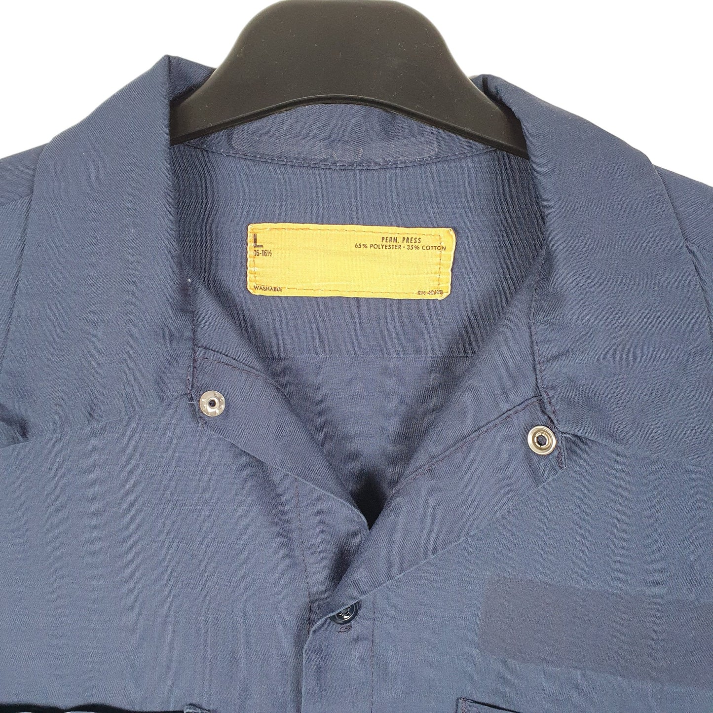 Mens Navy Unbranded Perm Press Workshirt Workwear Long Sleeve Shirt