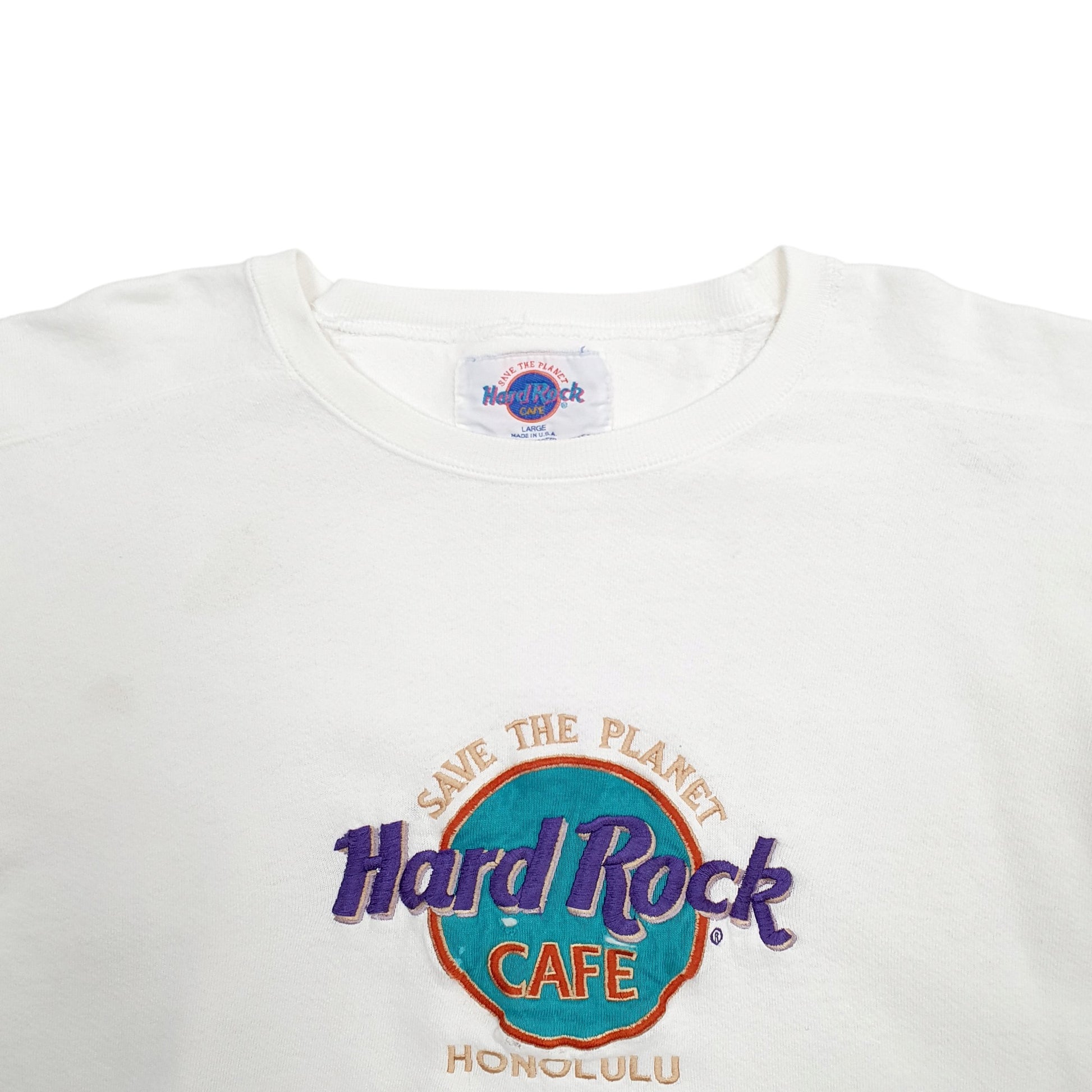 Mens White Hard Rock Cafe Made In USA Vintage 90's Honolulu Crewneck Jumper