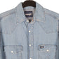 Mens Blue Wrangler Denim Jeans Western Pearl Snap Cowboy Long Sleeve Shirt
