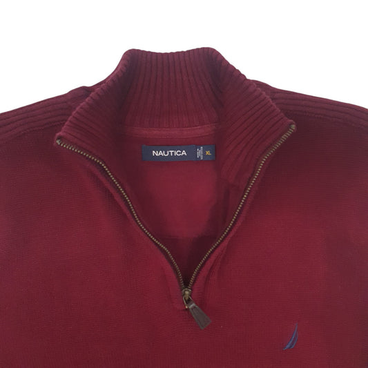 Mens Burgundy Nautica Knitwear Quarter Zip Jumper