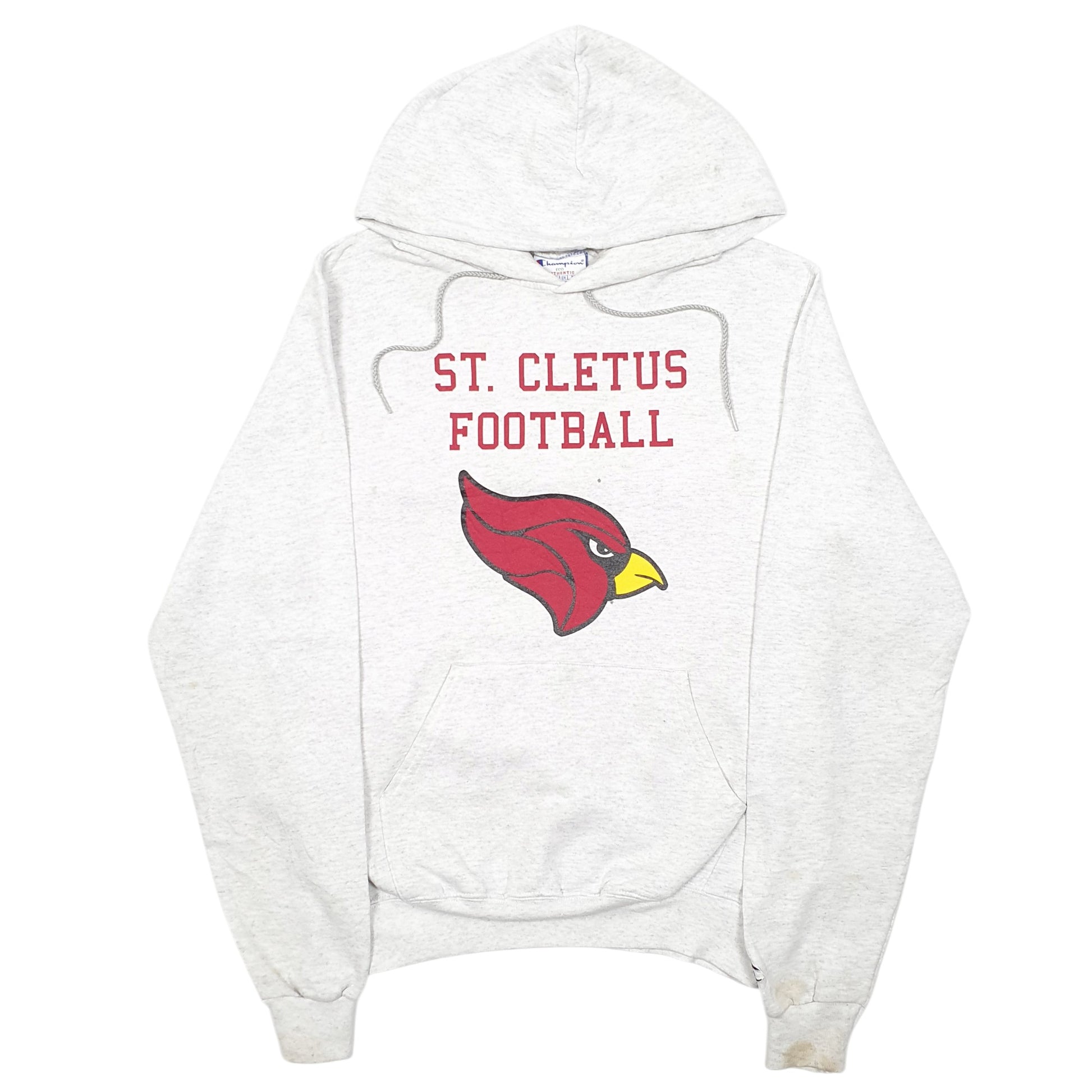 Mens Grey Champion St Cletus Football USA Spellout Hoodie Jumper
