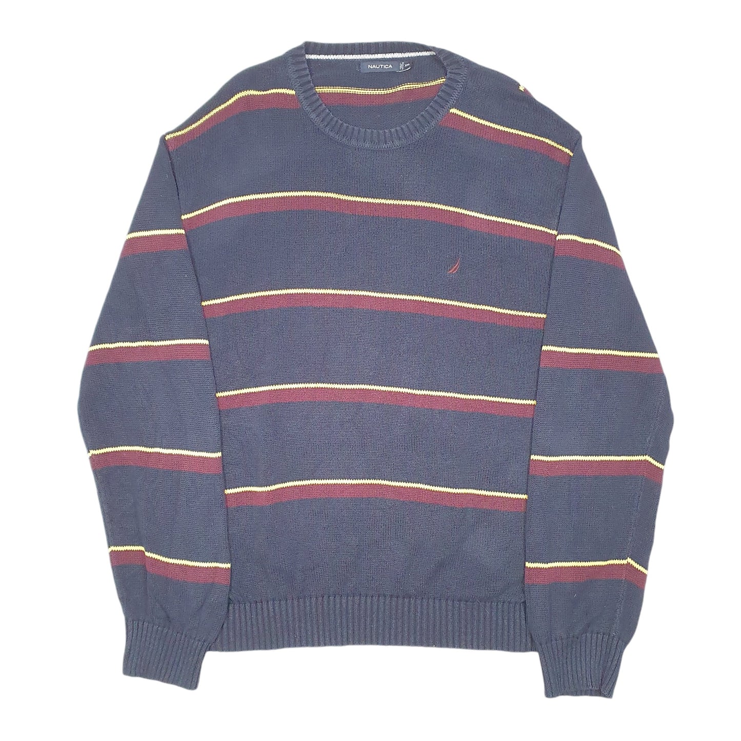 Mens Navy Nautica Knit Striped Sweater Crewneck Jumper