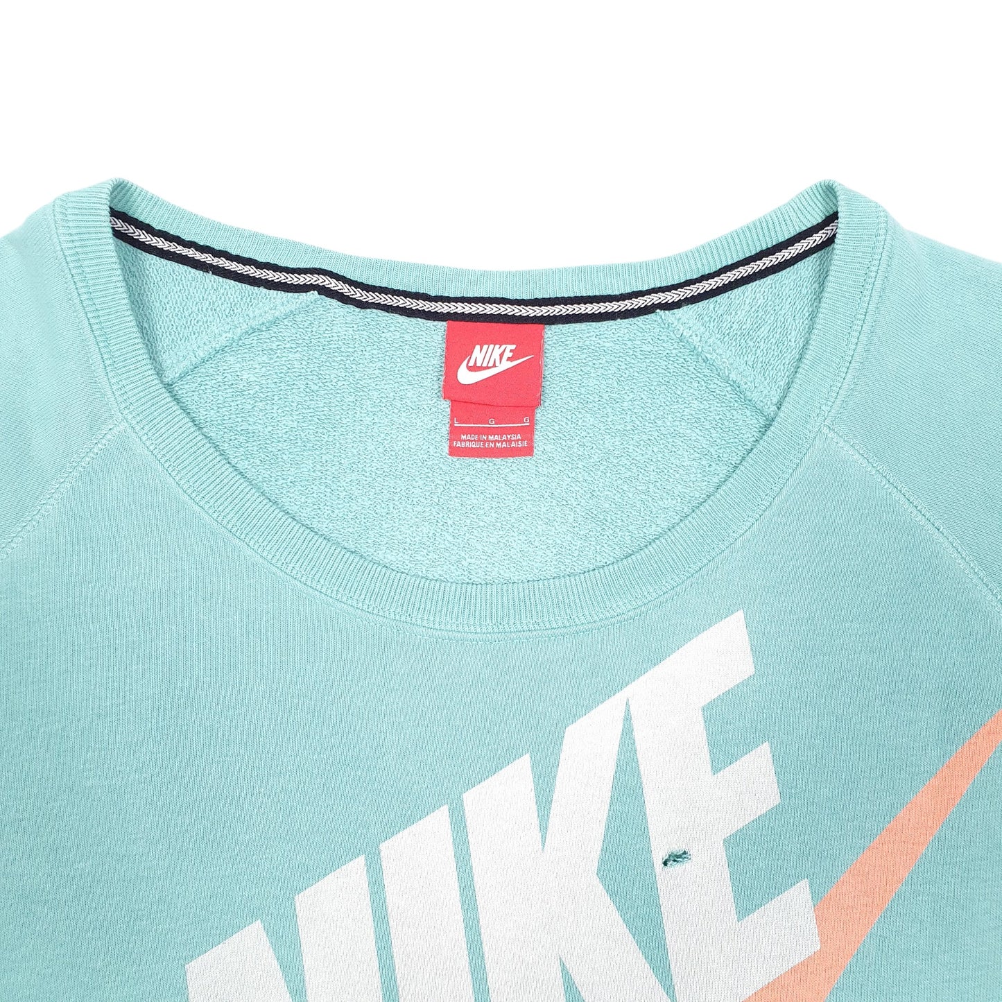 Womens Green Nike Short Sleeve Sweat Swoosh Spellout Jogging Crewneck Jumper