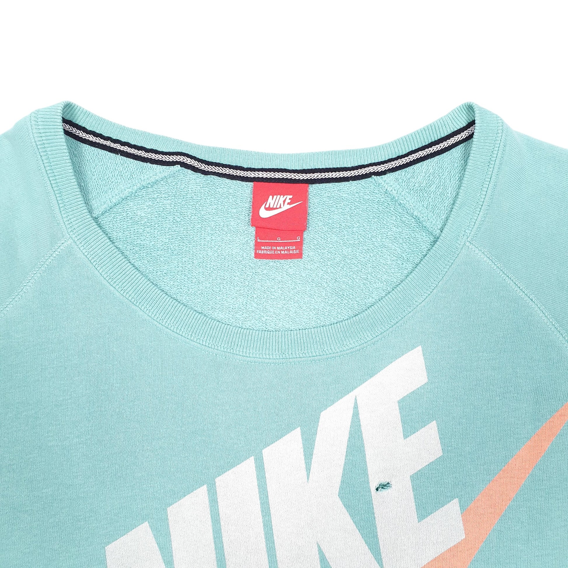 Womens Green Nike Short Sleeve Sweat Swoosh Spellout Jogging Crewneck Jumper