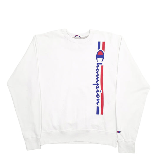 Mens White Champion Spellout Crewneck Jumper